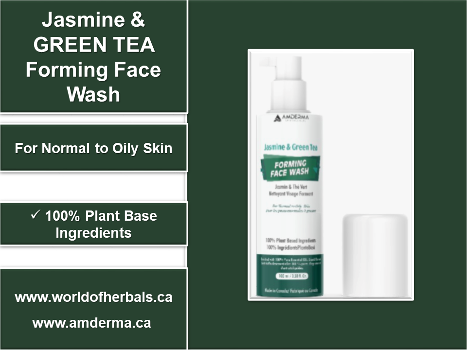 Green Tea & Jasmine Face Wash. Amderma Skin Solutions. Skin Care Products Canada.