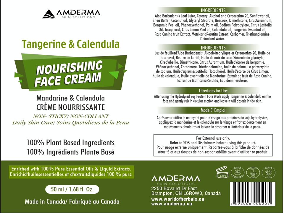 Tangerine & Calendula Face cream. Skin products in Canada.