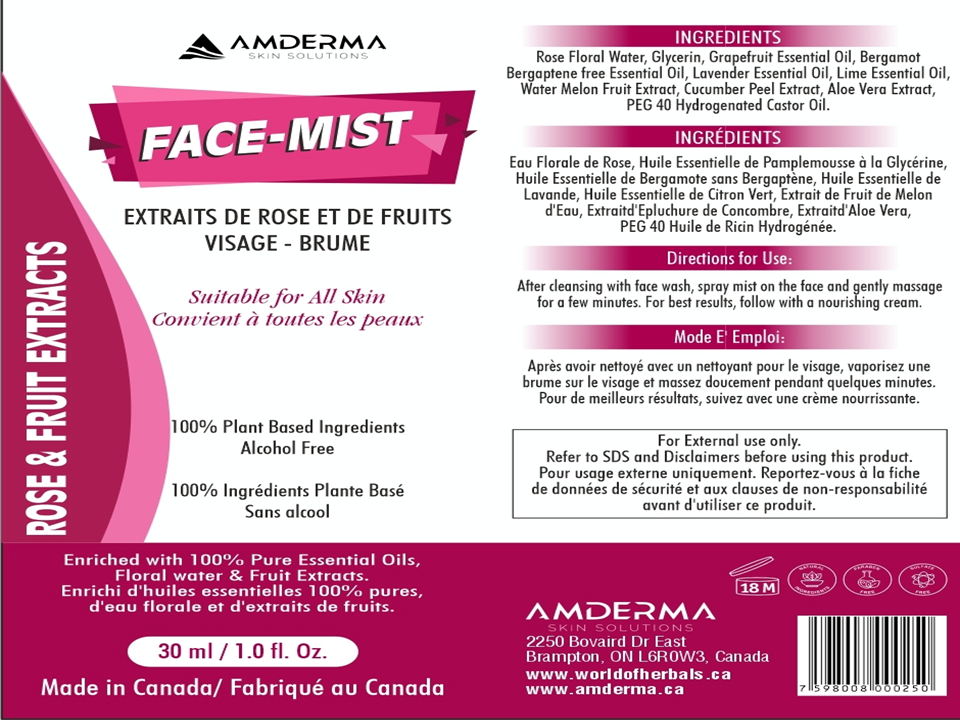 Rose & Fruit Extract Face Mist. Rose face Mist. Skin care products Canada.